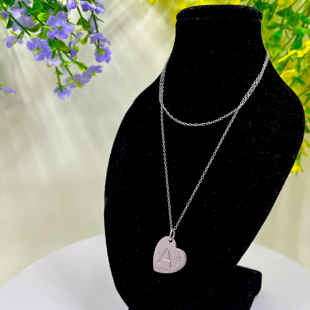 925 Sterling Silver A Initial Heart Pendant Vintage Necklace
